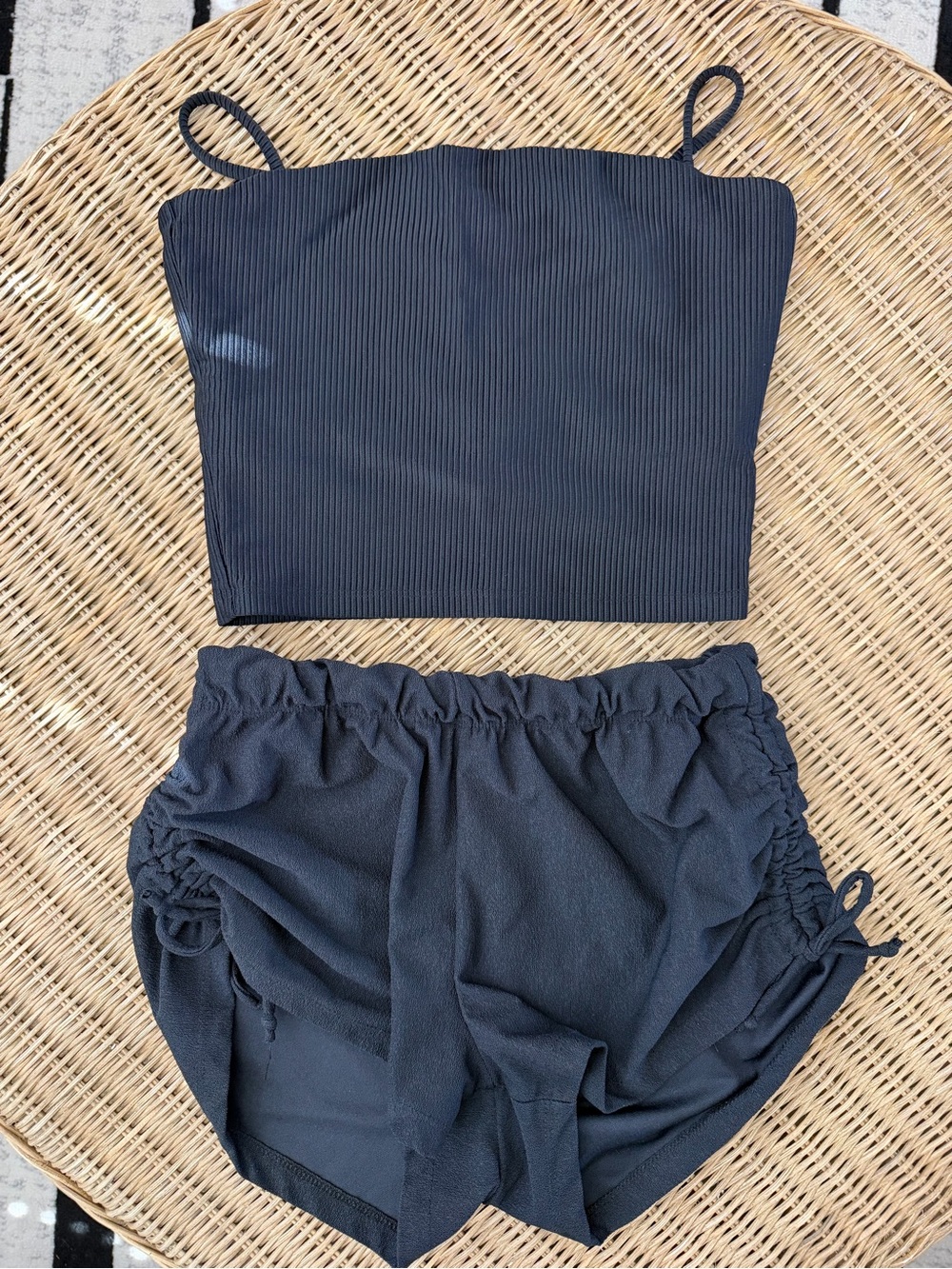 FIVE THE LABEL Black Two-Piece Tank Top & Elastic Waist Shorts